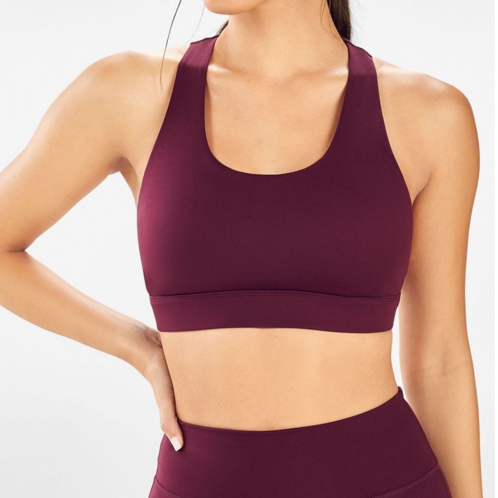 fabletics kessler medium impact sports bra - small - burgundy / rosebloom - NEW